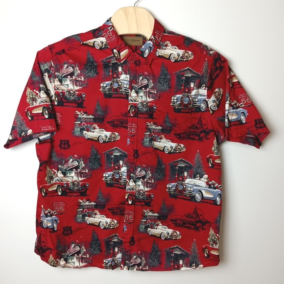 Clearwater Outfitters Other - Clearwater Outfitters Mens XXL Christmas Shirt Classic Cars Santa Route 66 Red